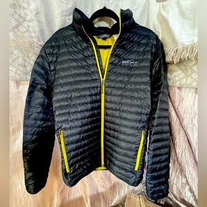 Eddie Bauer Puffer Coat Mens L Fill Down Insulation Packable Gray Yellow Lining